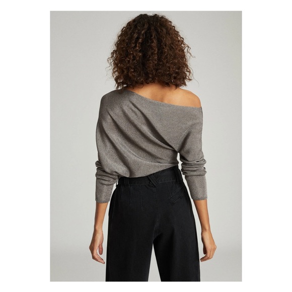 New! REISS Isla Metallic Knit One Shoulder Top - Picture 10 of 12